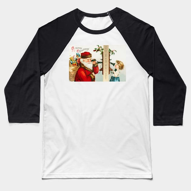 A Merry Christmas With Santa and Child On Telephone Baseball T-Shirt by Oldetimemercan